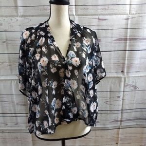 SO Black Floral Semi Sheer Kimono